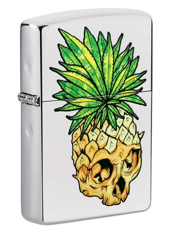 Zippo Leaf Skull Pineapple Design High Polish Chrome Pocket Lighter