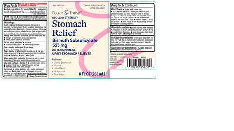 Foster & Thrive Stomach Relief Liquid for Nausea, Heartburn, Indigestion, Upset Stomach, and Diarrhea - Fast Relief for 5 Symptoms, Antidiarrheal, Bismuth Subsalicylate 525 mg, Original, 8 Oz