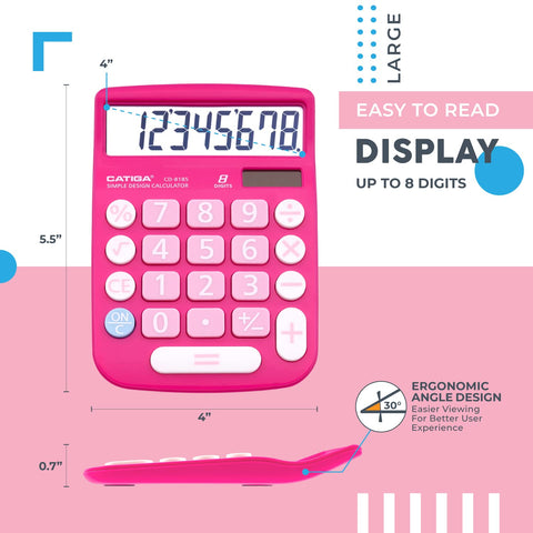 CATIGA Desktop Calculator 8 Digit with Solar Power and Easy to Read LCD Display, Big Buttons, for Home, Office, School, Class and Business, 4 Function Small Basic Calculators for Desk, CD-8185