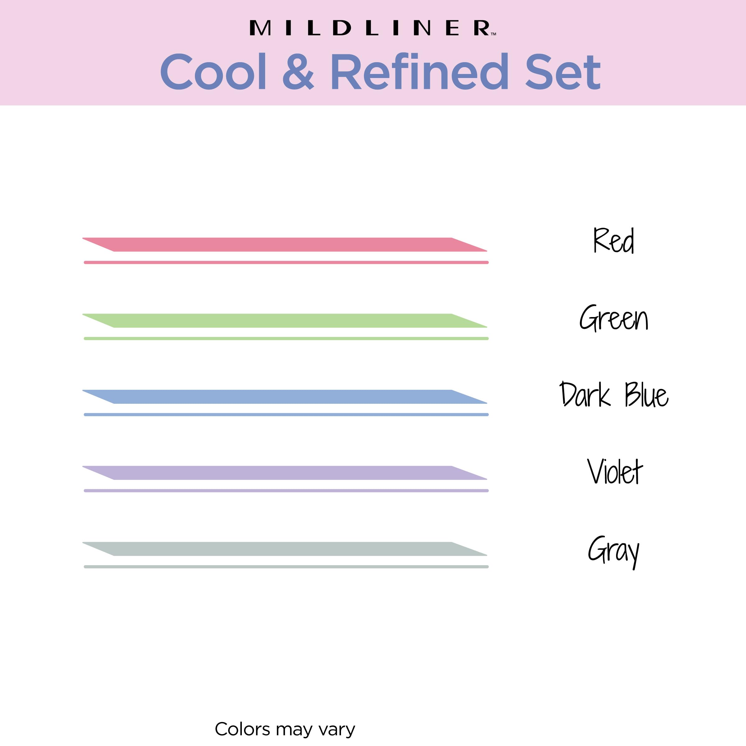 Zebra Pen Mildliner Dual-Tip Highlighter Set, Broad and Fine Tips, No Bleed, Ideal for Bible Highlighting, Journaling and Note-Taking, Assorted Cool and Refined Ink Colors, 5-Pack (78205)