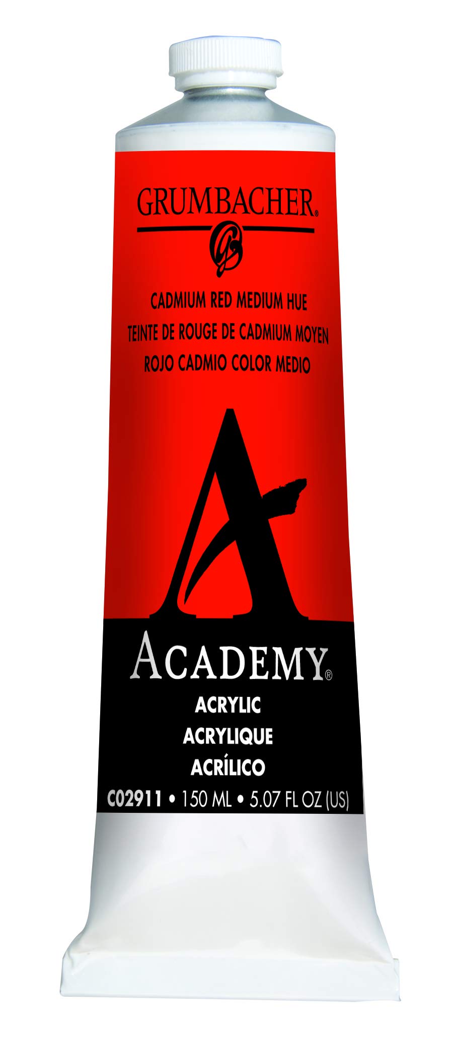 Grumbacher Academy Acrylic Paint, 150ml/5.07 oz Metal Tube, Cadmium Red Medium Hue (C02911)