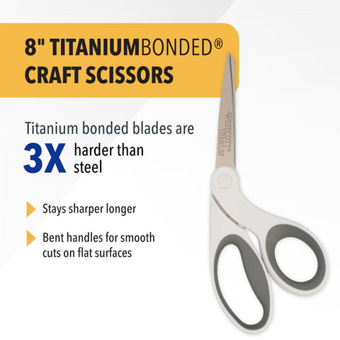 Westcott 8" Bent Craft Scissors with Titanium-Bonded Blades for Heavy-Duty Use (White or Blue, Colors May Vary)