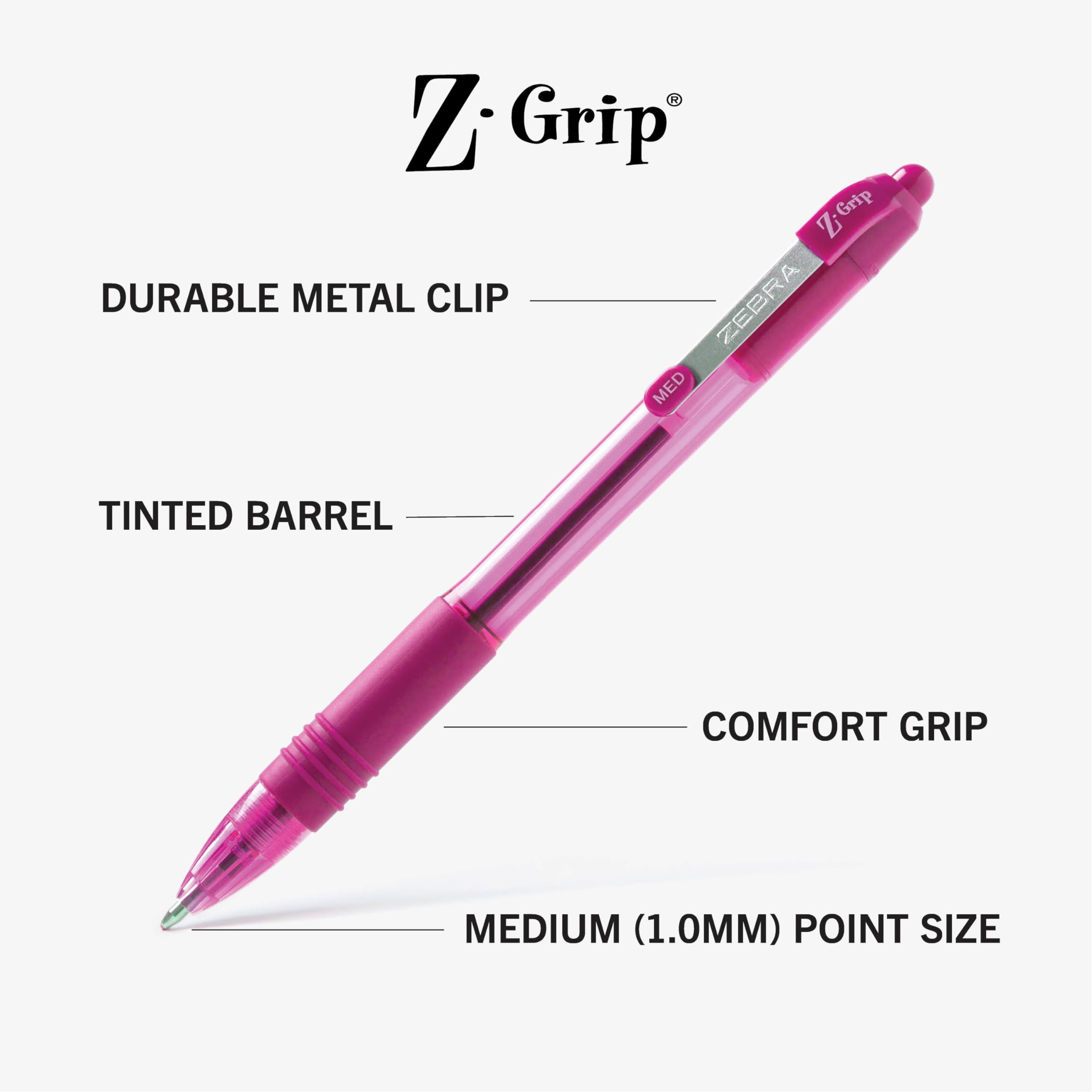 Zebra Pen Z-Grip Retractable Ballpoint Pen, Smooth-Flowing Assorted Fashion Colors, 1.0mm Medium Point, School & Office Supplies, Ideal for Note-Taking, Journal and Planner Use, 7-Pack (22276)