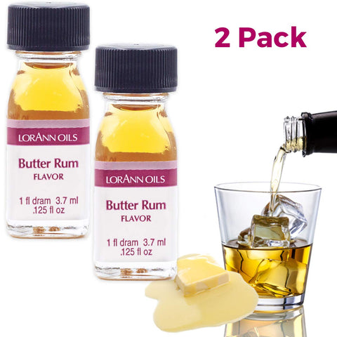 LorAnn Oils Super Strength Flavoring - Used For Candy Making, Flavoring, Baking, Hard Candy, & Flavor Oils - Bold, Natural Flavors 4X Stronger Than Extracts - Butter Rum, Pack of 2, 0.125 fl oz