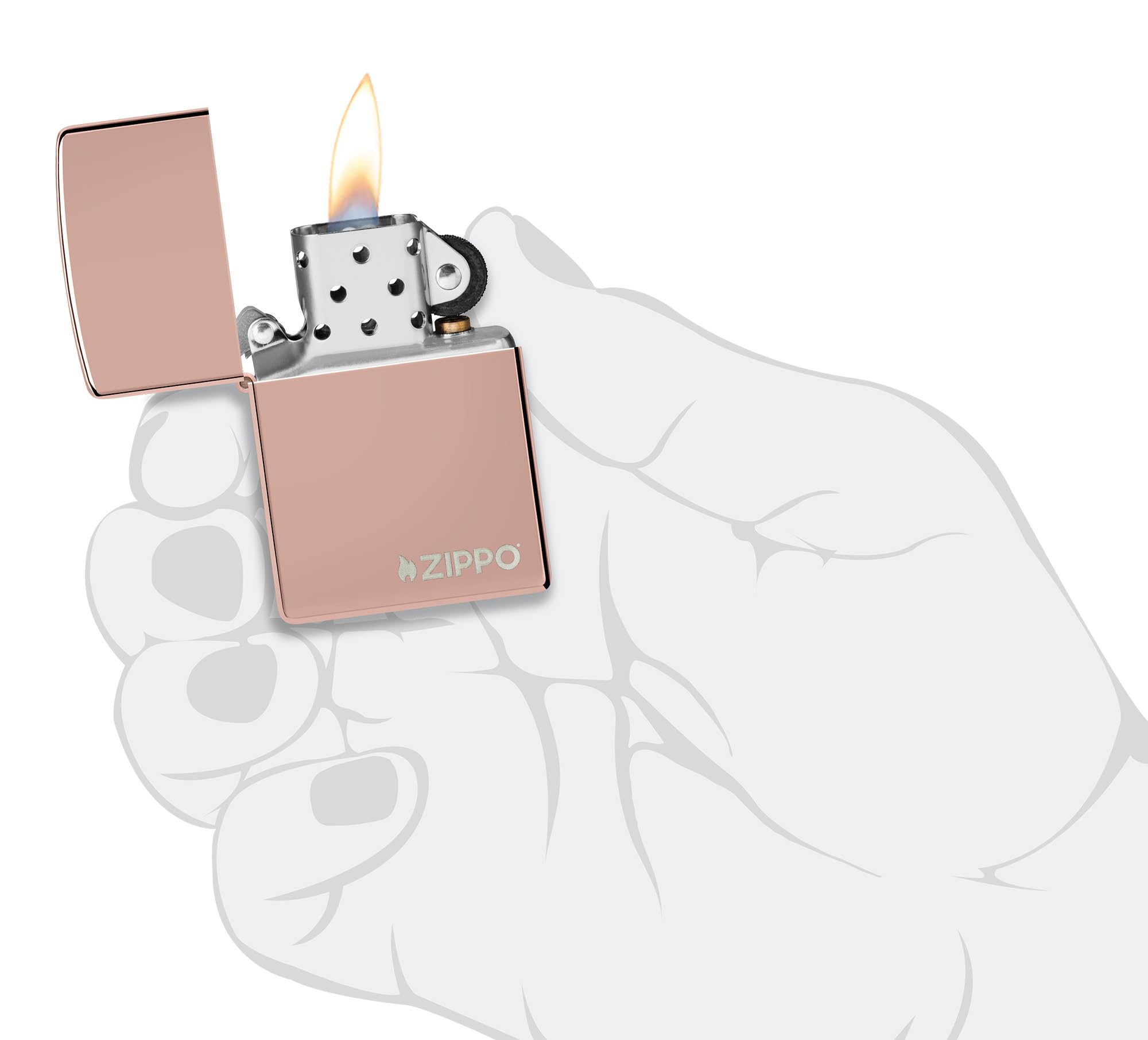 Zippo High Polish Rose Gold Logo Pocket Lighter