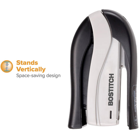 Bostitch Office inSHAPE Compact Stapler, 15 Sheet Capacity, One Finger, No Effort, Spring Powered, Black/Gray