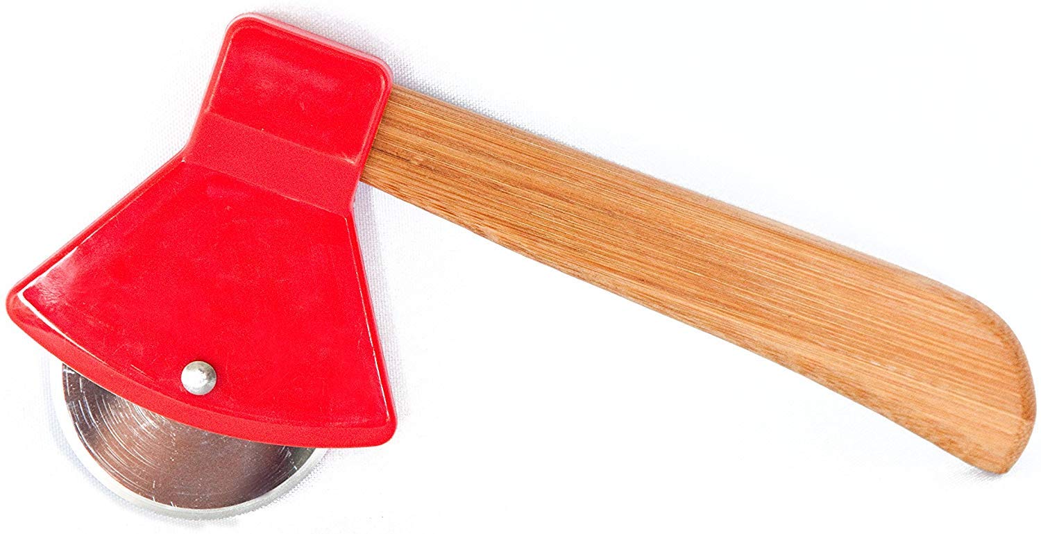 bulk buys Kitchen Essentials Axe Pizza Cutter, 8.25", Brown/Red/Silver