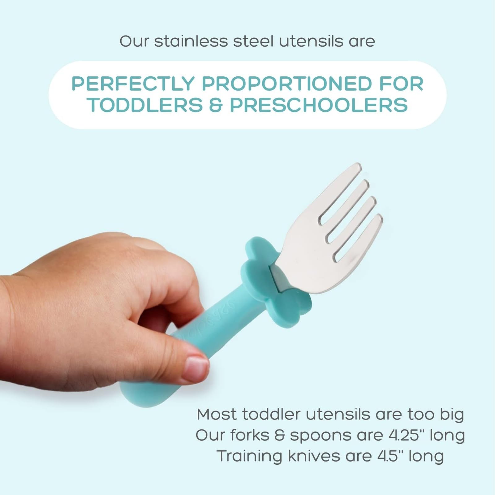 Grabease Toddler Silverware Set Forks Spoons and Knives Set Toddler Utensils Feeding Supplies, BPA and Phthalates-Free, Dishwasher Safe, Teal