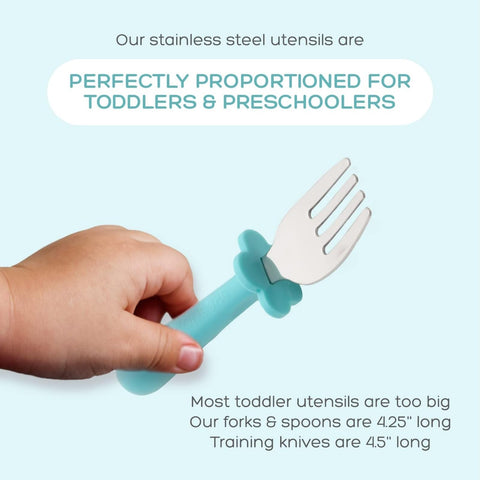 Grabease Toddler Silverware Set Forks Spoons and Knives Set Toddler Utensils Feeding Supplies, BPA and Phthalates-Free, Dishwasher Safe, Teal