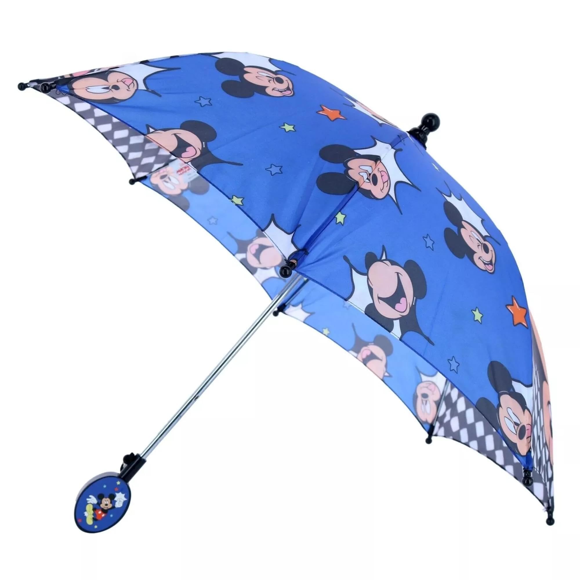 Disney Kids Umbrella, Lightning or Mickey Mouse Toddler and Little Boy Rain Wear for Ages 3-6 (Checkered Mickey)