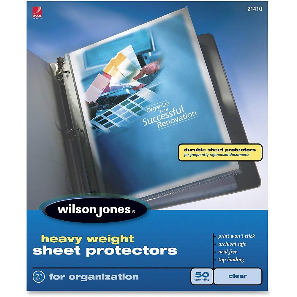 Wilson Jones Sheet Protectors, Heavy Weight, Top-Loading, Clear, 50 Sheets/Box (W21410)