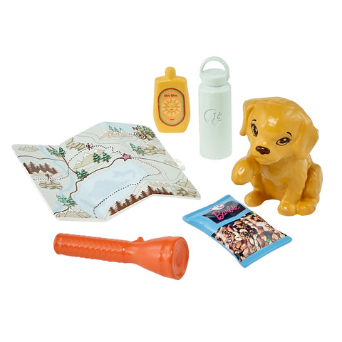 Barbie Self-Care Doll, Brunette Posable Hiking Doll with Puppy & Accessories Including Backpack Pet Carrier & Camera