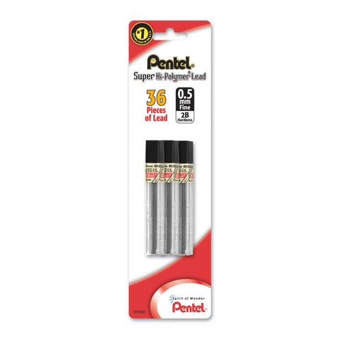 Pentel Super Hi-Polymer Lead Refill (0.5mm), Fine, 2B, 36 Pieces of Lead (C505BP32B-K6)