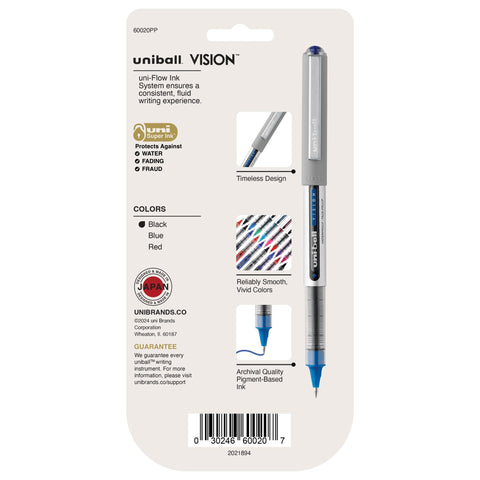 uniball™ Vision Rollerball Pens, Fine Point (0.7mm), Assorted Colors, 4 Pack