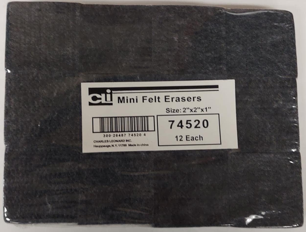 Charles Leonard Multi-Purpose Felt Erasers Class Pack, 2 x 2 Inches Each, Charcoal, 12-Pack (74520)