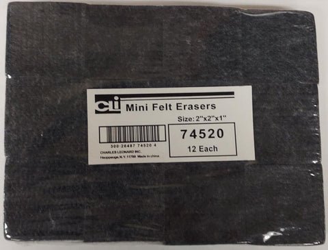 Charles Leonard Multi-Purpose Felt Erasers Class Pack, 2 x 2 Inches Each, Charcoal, 12-Pack (74520)