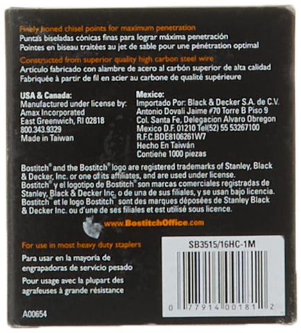 Bostitch Heavy Duty Staples, 165-215 Sheets, 15/16 Inch (24mm) Leg, 1,000 Per Box (SB3515/16HC-1M)