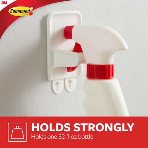 Command Spray Bottle Hangers, Holds up to 32 fl oz, 2 Hangers with 4 Strips, Damage-Free Spray Bottle Holder Wall Mount to Cabinet, Kitchen, or Under Sink