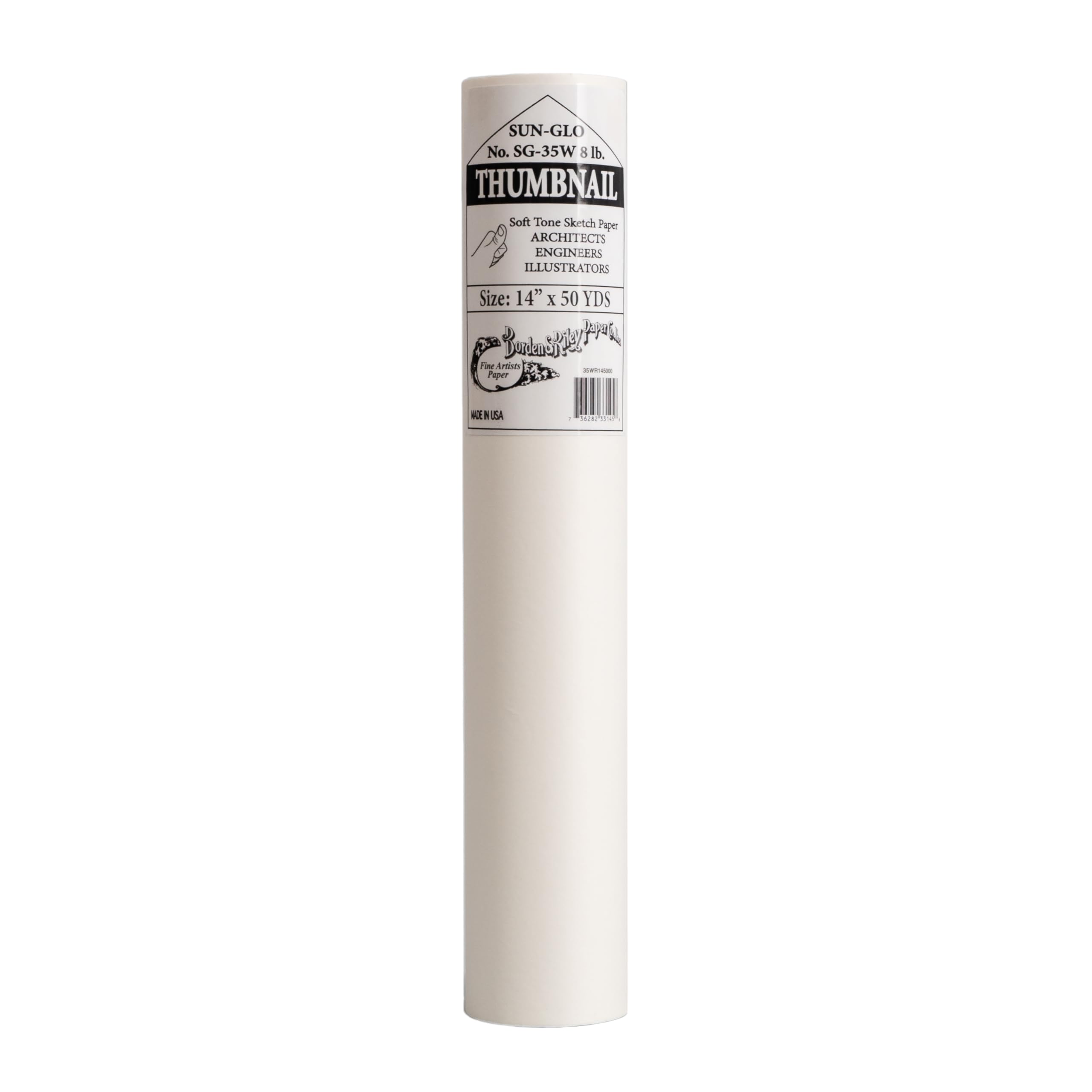 Borden & Riley 14" x 50 Yards #35C Sun-Glo Thumbnail Sketch Paper, 8 Lb, White, 1 Roll Each