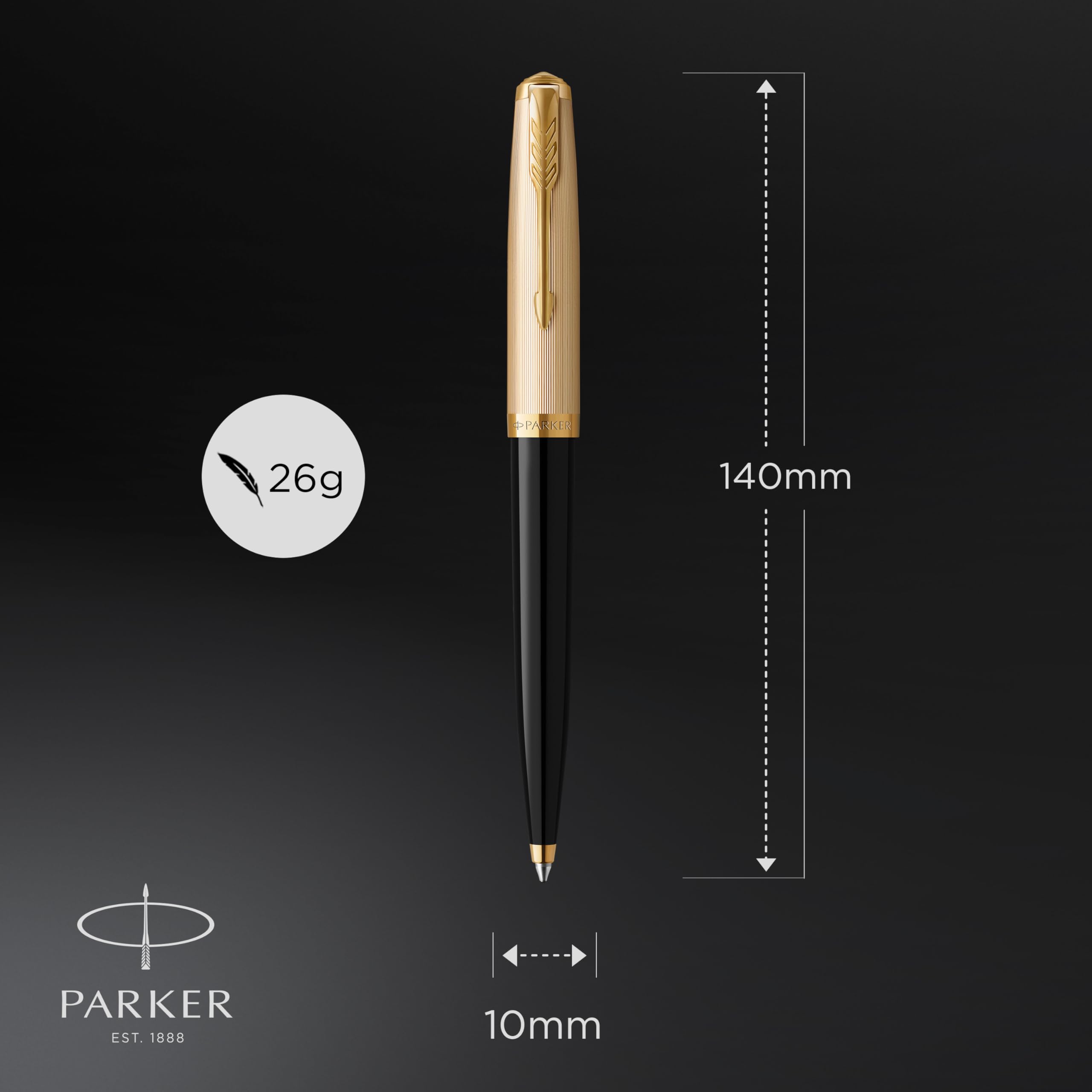 Parker 51 Ballpoint Pen, Black Barrel with Gold Trim, Medium Point, Includes Black Ink and Premium Gift Box