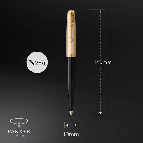 Parker 51 Ballpoint Pen, Black Barrel with Gold Trim, Medium Point, Includes Black Ink and Premium Gift Box