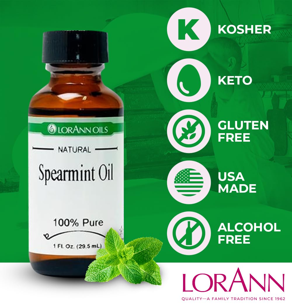 LorAnn Oils Super Strength Flavoring - Used For Candy Making, Flavoring Extracts, Baking, Hard Candy, and Flavor Oils - Bold, Natural Flavors 4X Stronger Than Extracts - Spearmint Oil, 0.125 fl oz