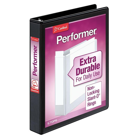 Cardinal Performer 3-Ring Binder, 1", Non-Locking Slant-D Rings, 240-Sheet Capacity, ClearVue Presentation Binder, Nonstick, PVC-Free, Black (17201)