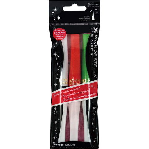 Kuretake ZIG Wink of Stella Brush II, White Christmas Glitter pen (White, Red, Green), Shimmer and Sparkle pens, for Card Making, Craft, Made in Japan
