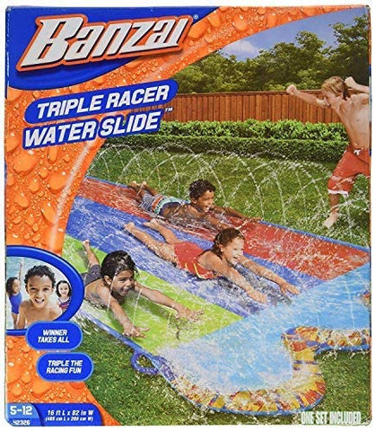Banzai Triple Racer 16 Ft Water Slide-with 3 bodyboards included, Multicolor