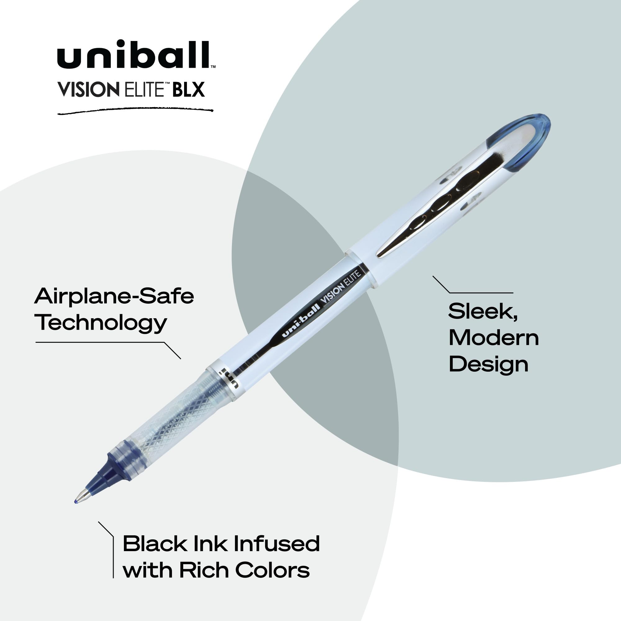 uniball Vision Elite BLX Rollerball Pens, Bold Point (0.8mm), Blue BLX Ink, 3 Pack