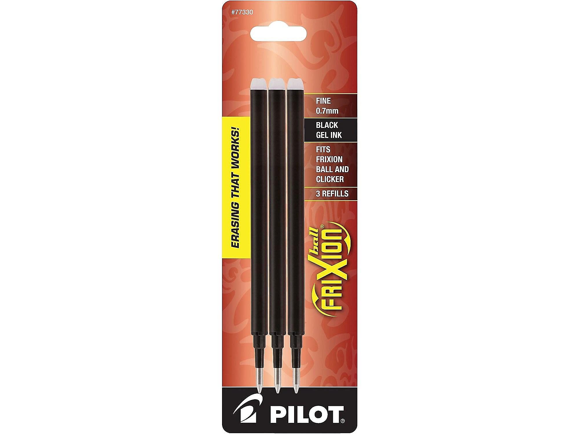 Pilot 77330 Frixion Gel Pen Refills.7mm, Medium Pt, 3/PK, Black