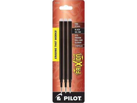 Pilot 77330 Frixion Gel Pen Refills.7mm, Medium Pt, 3/PK, Black