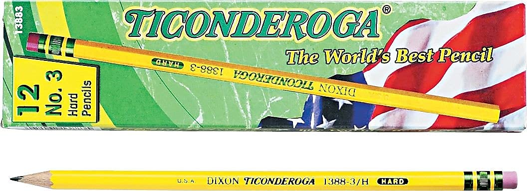 Ticonderoga Wood-Cased Pencils, Unsharpened, #3 H Hard, Yellow, 12 Count