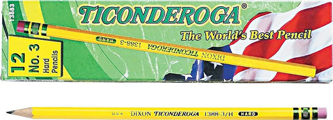 Ticonderoga Wood-Cased Pencils, Unsharpened, #3 H Hard, Yellow, 12 Count