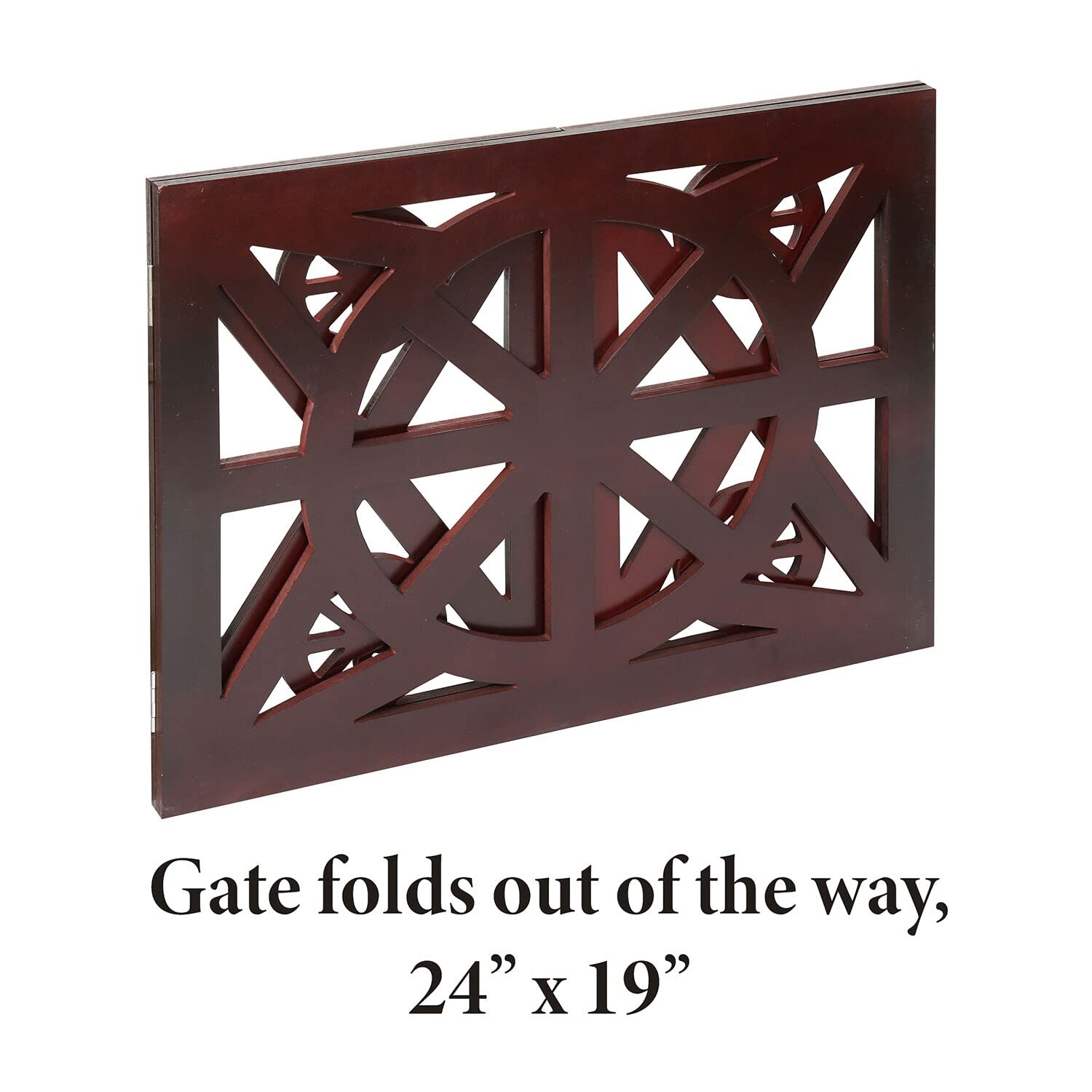Etna 3 Panel Dog Gate - Trifold Wagon Wheel, Freestanding, Lightweight Foldable, Mahogany Wood, Brown, 48" W x 19" H