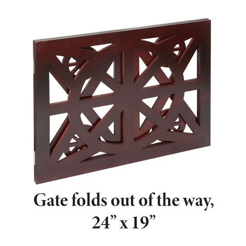 Etna 3 Panel Dog Gate - Trifold Wagon Wheel, Freestanding, Lightweight Foldable, Mahogany Wood, Brown, 48" W x 19" H