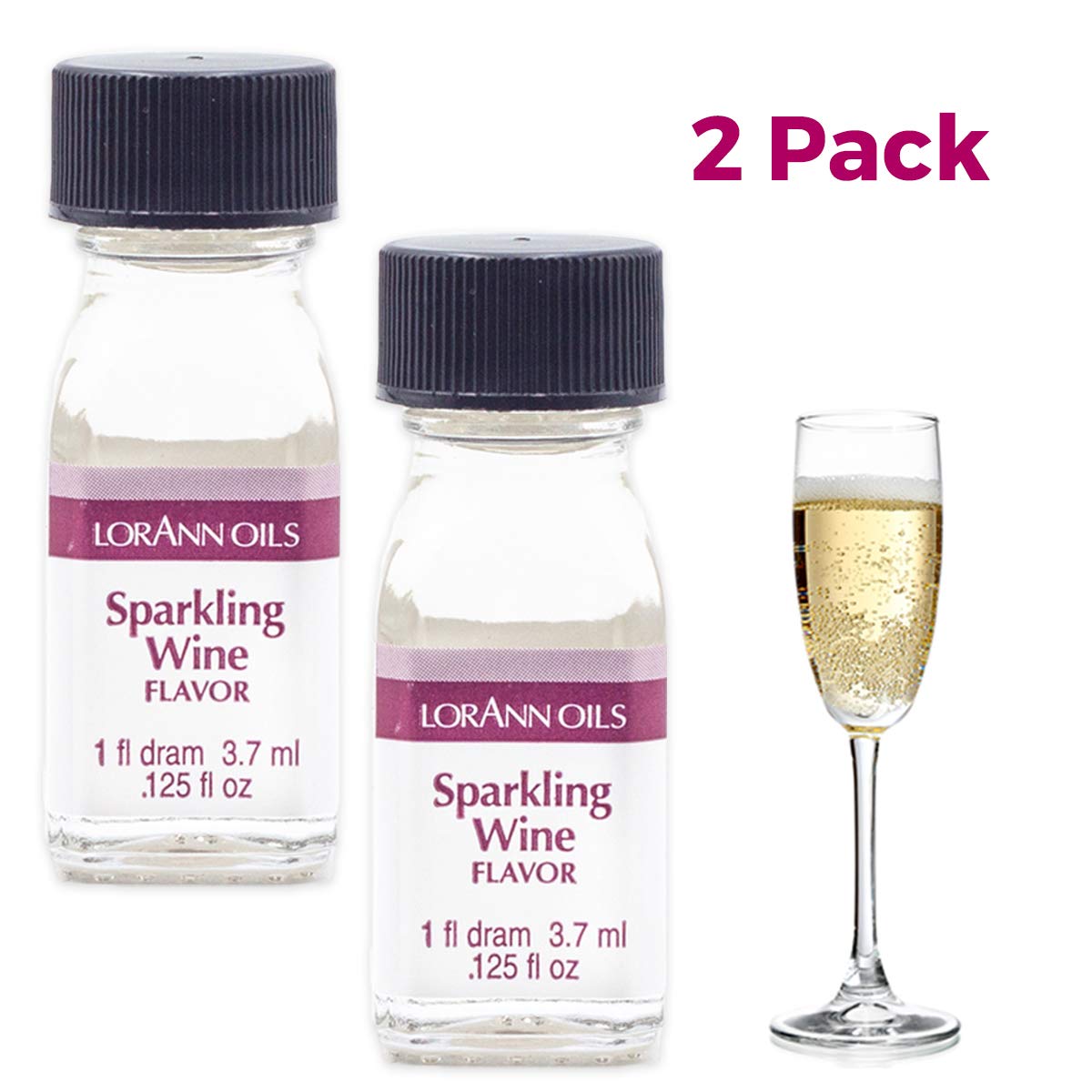 LorAnn Oils Super Strength Flavoring - Used For Candy Making, Flavoring, Baking, Hard Candy, & Flavor Oils - Bold, Natural Flavors 4X Stronger Than Extracts - Sparkling Wine, Pack of 2, 0.125 fl oz