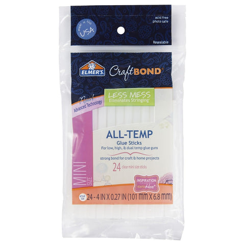Elmer’s CraftBond Less Mess All-Temp Mini Glue Sticks, 4” x 0.27”, 1 Pack of 24 Sticks