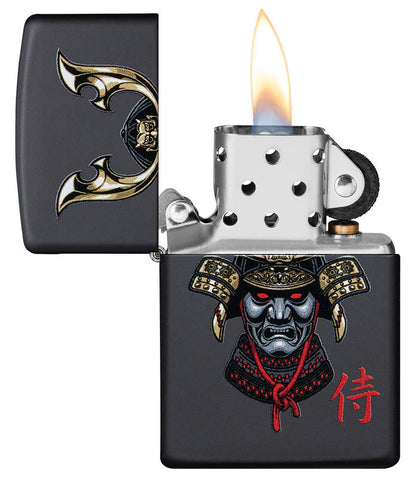 Zippo Samurai Helmet Design Black Matte Pocket Lighter, One Size