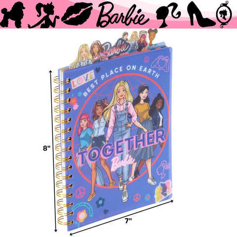 Barbie Tab Journal Notebook, Spiral Bound, 96 Lined Pages, 8 x 7 inches, Purple