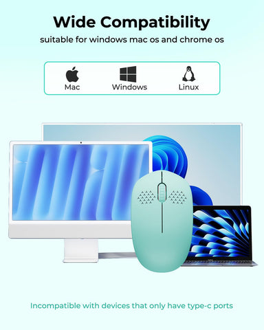 seenda Wireless Mouse for Laptop, 2.4G Noiseless Mouse with USB Receiver - Optical Tracking Portable Computer Mice for Chromebook, PC, Tablet, Windows System, 24 Months Battery Life - Mint Green