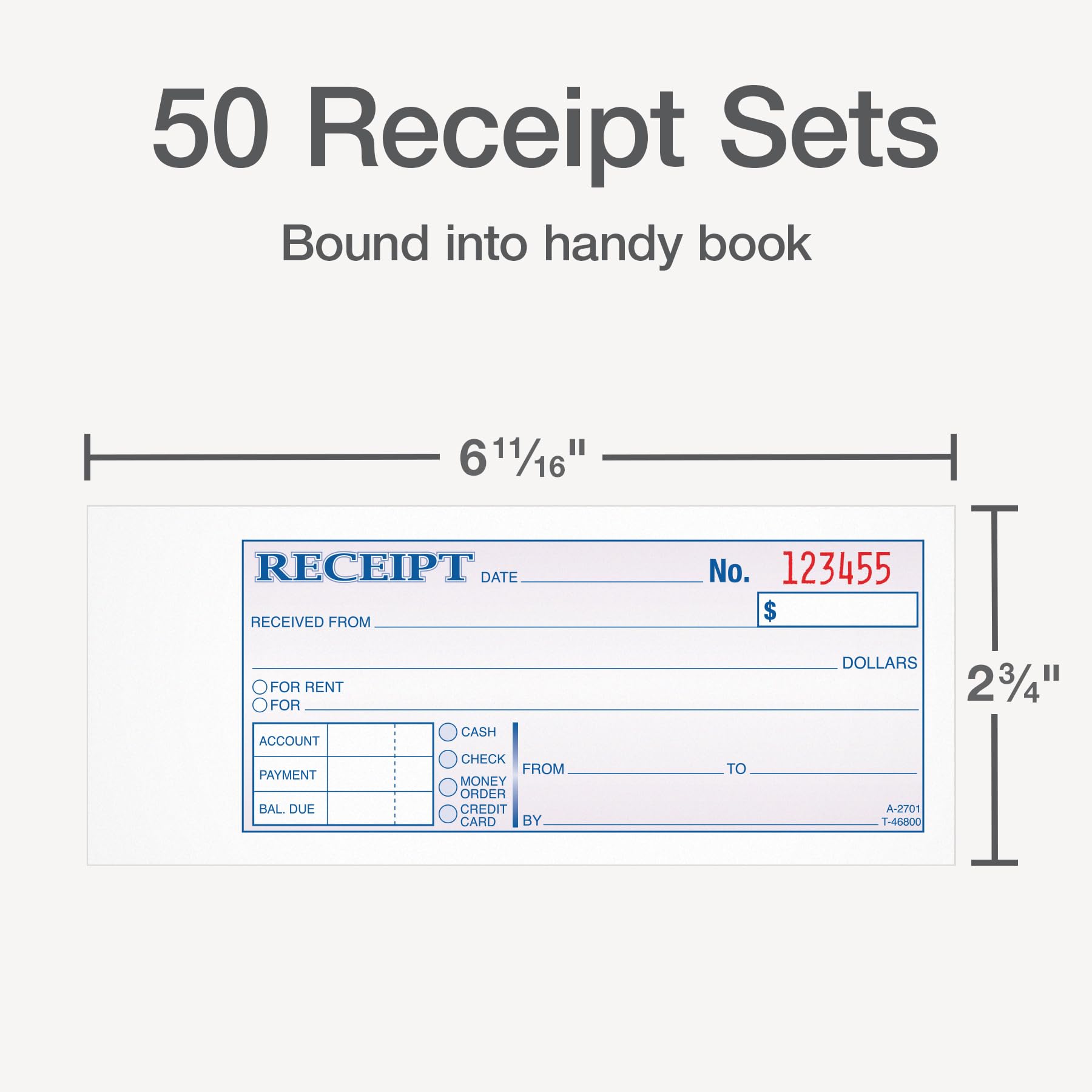 Adams Money and Rent Receipt Book, 2-Part, Carbonless, 2.75 x 7.19 Inch, 50 Sets, White and Canary (DC2701)