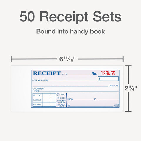 Adams Money and Rent Receipt Book, 2-Part, Carbonless, 2.75 x 7.19 Inch, 50 Sets, White and Canary (DC2701)