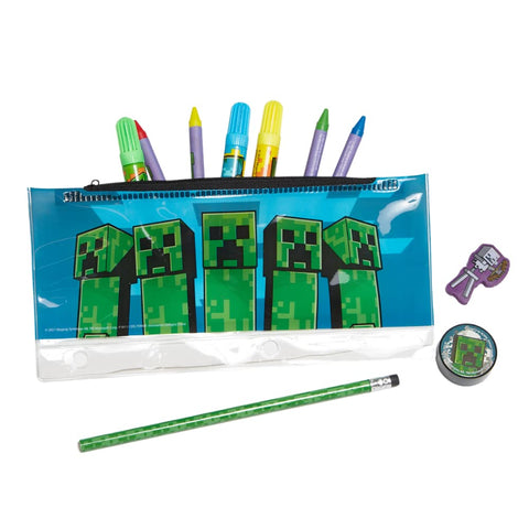 Innovative Designs Mine Craft Kids Coloring Art and Sticker Set,30 Pcs.School and Craft Supplies with Pencil Case,Blue