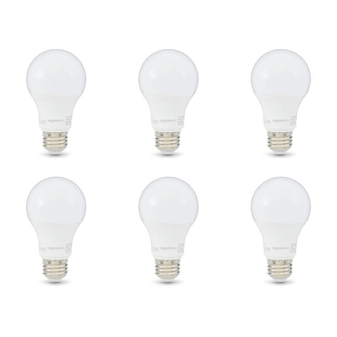 Amazon Basics 60W Equivalent, Daylight White, Non-Dimmable, Energy Efficient, 10,000 Hour Lifetime, A19 LED Light Bulbs, 6-Pack