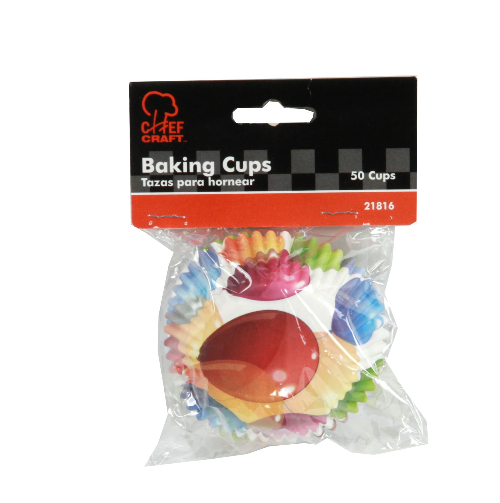 Chef Craft Paper Patterned Cupcake Liners, 50 count, Red/Yellow/Blue/Green/White