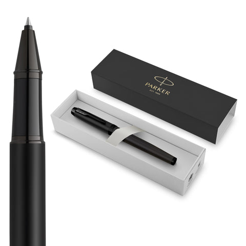 Parker IM Rollerball Pen, Fine Point, Matte Black with Black Trim, Black Ink Refill, Gift Box – Modern Design, Smooth Writing