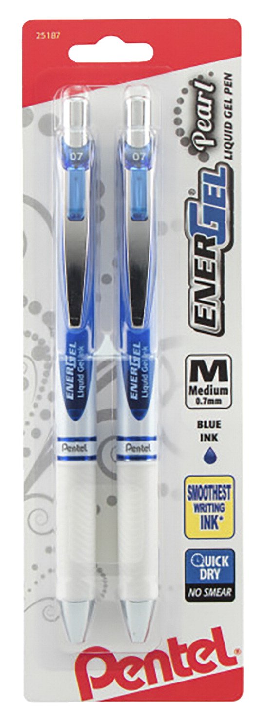 Pentel EnerGel Pearl Deluxe RTX Retractable Liquid Gel Pen, (0.7mm), Accent, Blue Ink, 2 Pack (BL77WBP2C)