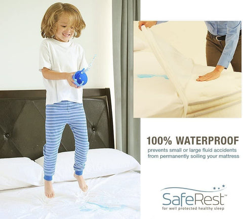 SafeRest Pillow Protector - Pack of 1 - Standard Size Waterproof Pillow Cover - Zippered Pillow Encasement for College Dorm Room, New Home - Cotton Terry, Waterproof, Breathable (1, King)