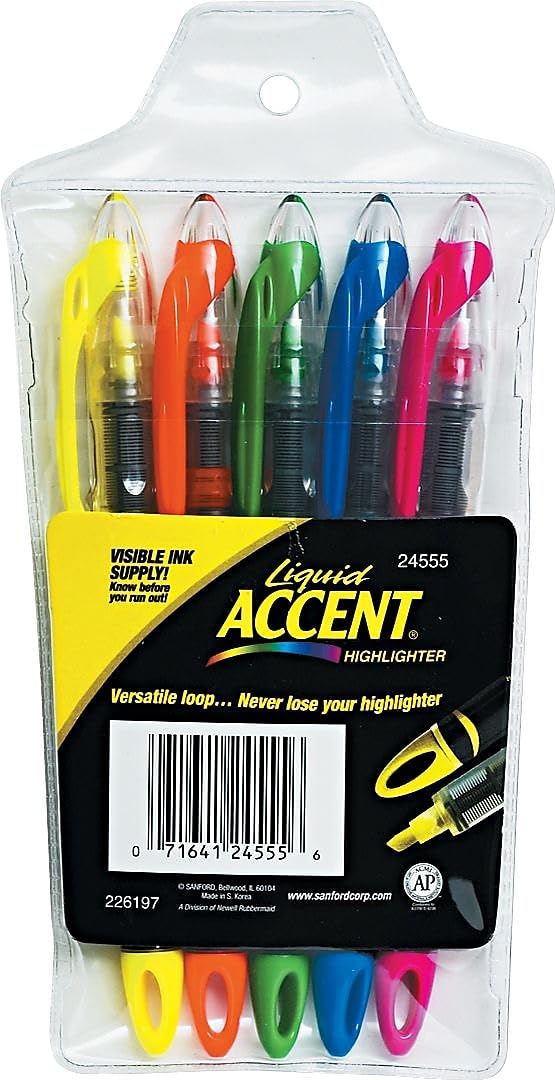 Sharpie Liquid Highlighters, Chisel Tip, 5 Count - Office, Classroom, Desk, School Supplies